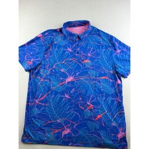 Birdiebound Mens XL Performance Golf Polo Shirt Tropical Hibiscus Blue Pink